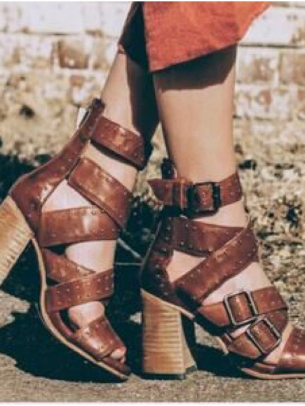 Freebird Tanica Leather Block Heel Sandals White Women's Sz 6